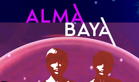 Alma Baya in Purple and pink font over a pink and purple planet