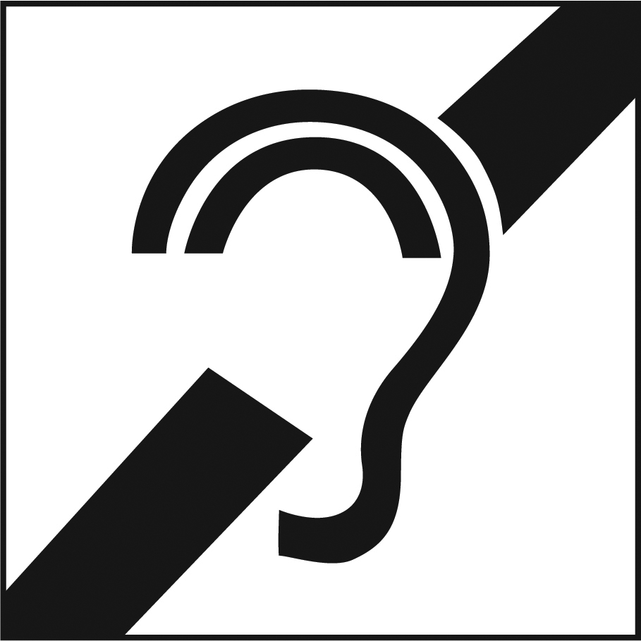 An icon for assistive listening devices, depicting an ear with a diagonal stripe behind it.